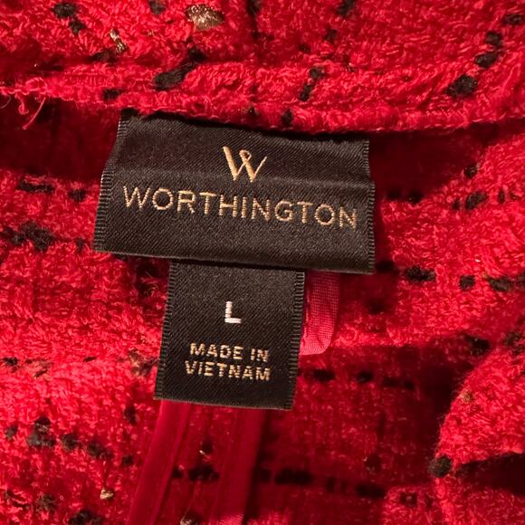 Worthington Large Tweed Blazer Jacket Open-Front Fringe Long Sleeve Lightweight - Picture 7 of 9